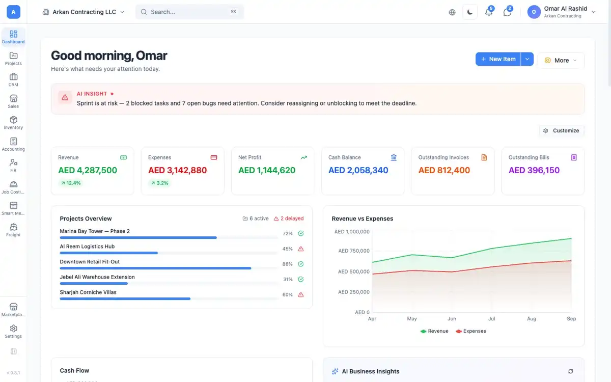 ArkanERP: Business overview · project and financial information